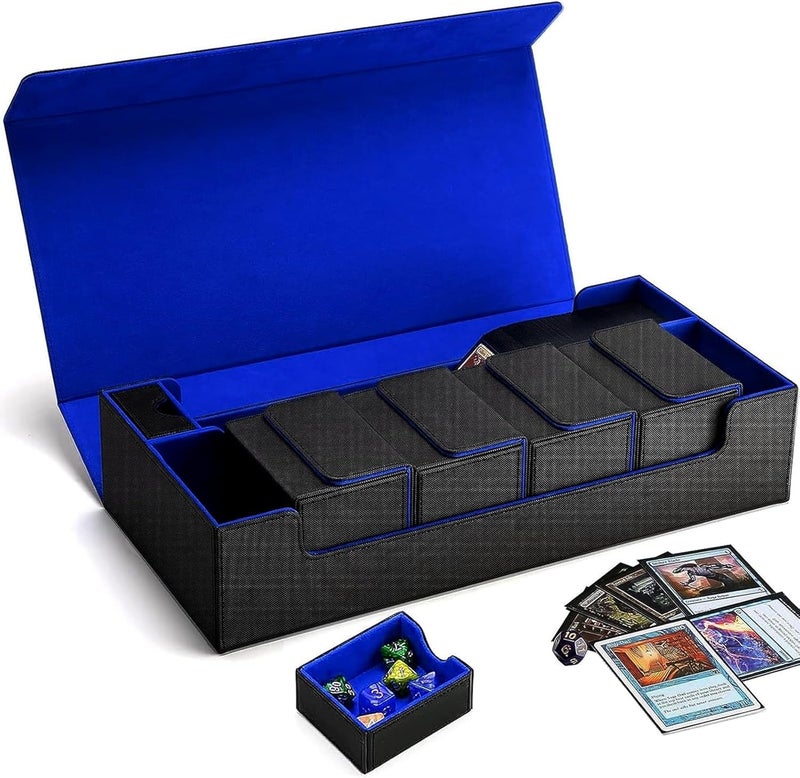 Scimi Premium Trading Card Storage Case TCG Deck Box Holds 800+ Sleeved Cards for MTG, YuGiOh, Uno, Sport with Strong Magnet Closure (Black/Blue) - Image 1